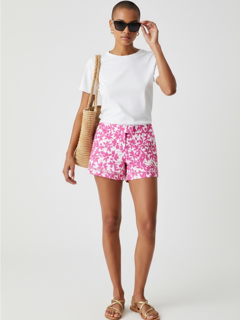 J. Crew Pink White Floral Print Chino Shorts